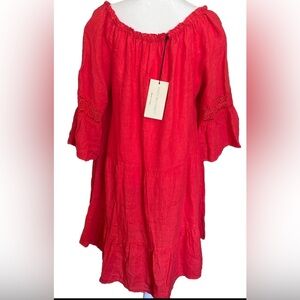 NWT Terzo Millennio Fireman Red Linen Blend flowyTunic Dress made in Italy M